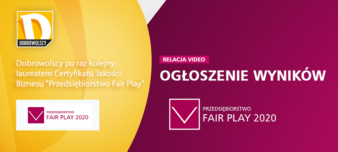 Dobrowolscy po raz kolejny laureatem Certyfikatu Jakości Biznesu „Przedsiębiorstwo Fair Play”
